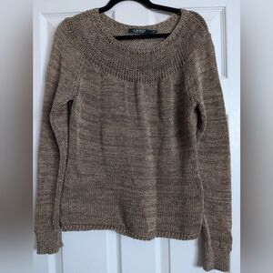 Genuine Lauren Ralph Lauren Cotton Blend Boat Neck Sweater Gold Shimmer Size L